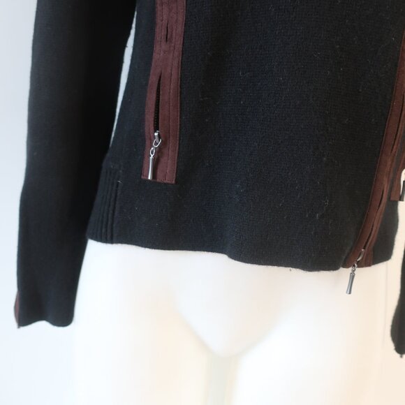 Womens Raffi Black Brown Pure Cashmere Asymmetric Full Zip Cardigan Jacket S - Picture 6 of 16